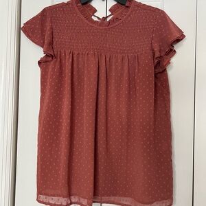 Babydoll Style Top Mauve Color, Ruffle Short Sleeve, Smocked Chest Size M
